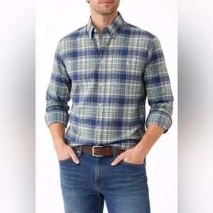 Brooks Brothers Milano Button Down Supima Cotton Plaid Blue Green Shirt Medium